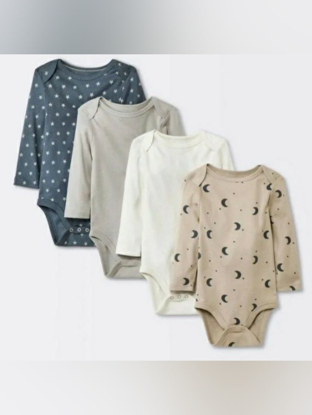 cloud island Baby Long-Sleeve Bodysuit 4-Pack - Blue, Gray, White, Tan